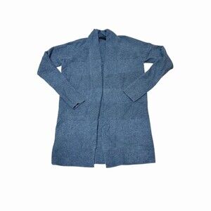 Raffi 100% Cashmere Heathered Blue Longline Open Front Cardigan Sweater Women’s